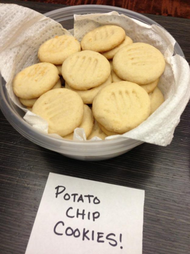 A tin of potato chip cookies for a group